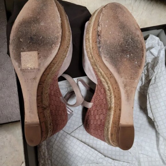 GUCCI Monogram Pattern Pink Suede Espadrilles 9.5 Pre-Loved - Picture 6 of 15